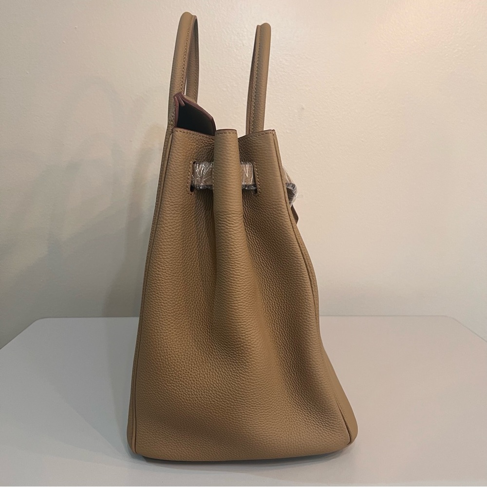 Structured Tan Pebble-Grain Satchel Handbag - Picture 5 of 6